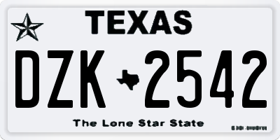 TX license plate DZK2542
