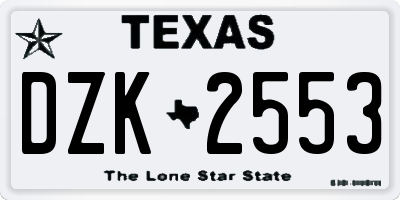 TX license plate DZK2553