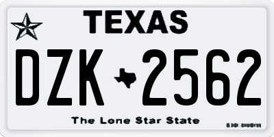 TX license plate DZK2562