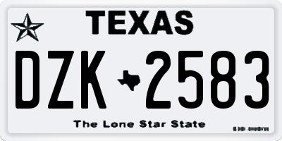 TX license plate DZK2583