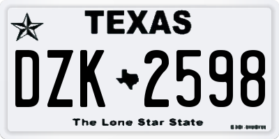 TX license plate DZK2598