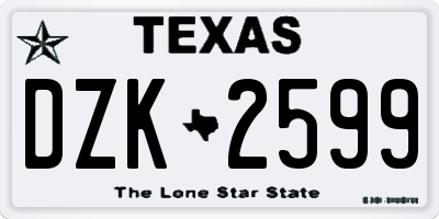 TX license plate DZK2599