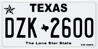 TX license plate DZK2600
