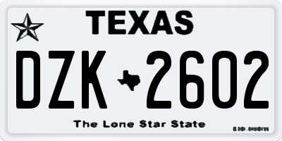 TX license plate DZK2602