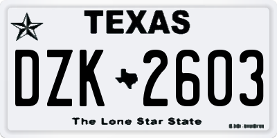 TX license plate DZK2603