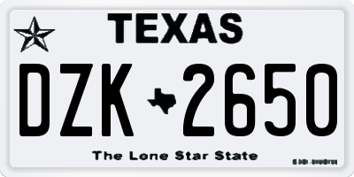 TX license plate DZK2650
