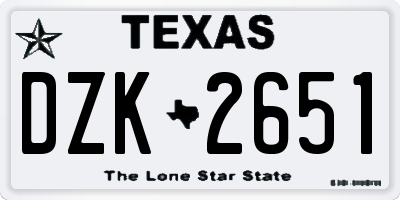 TX license plate DZK2651