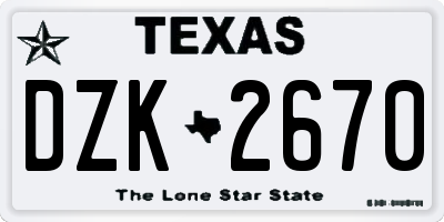 TX license plate DZK2670