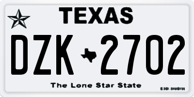 TX license plate DZK2702