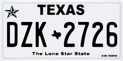 TX license plate DZK2726