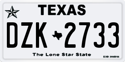 TX license plate DZK2733
