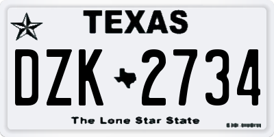 TX license plate DZK2734