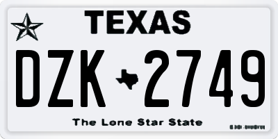 TX license plate DZK2749