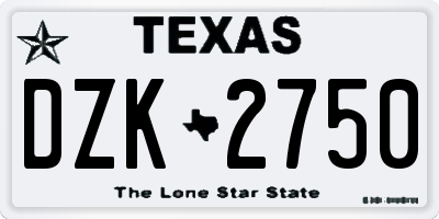 TX license plate DZK2750