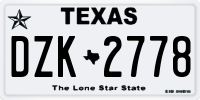 TX license plate DZK2778