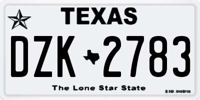 TX license plate DZK2783