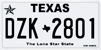 TX license plate DZK2801