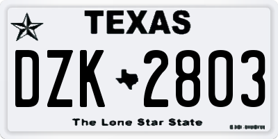 TX license plate DZK2803