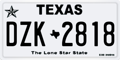 TX license plate DZK2818