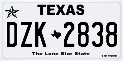 TX license plate DZK2838