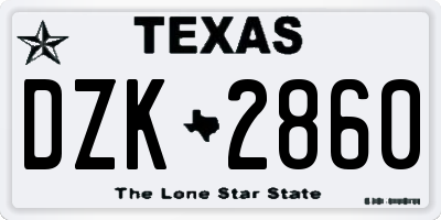 TX license plate DZK2860