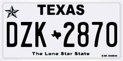 TX license plate DZK2870