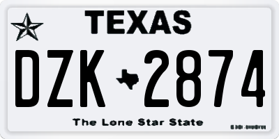 TX license plate DZK2874