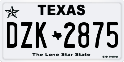TX license plate DZK2875