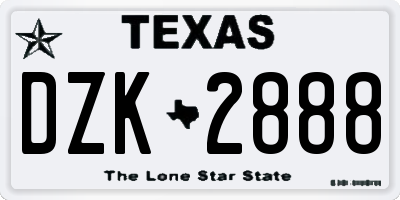 TX license plate DZK2888