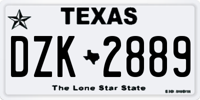 TX license plate DZK2889