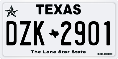TX license plate DZK2901