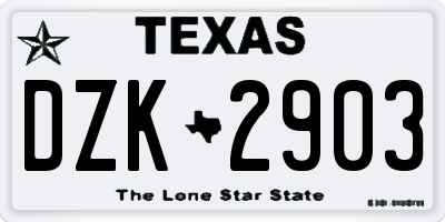 TX license plate DZK2903