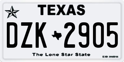 TX license plate DZK2905