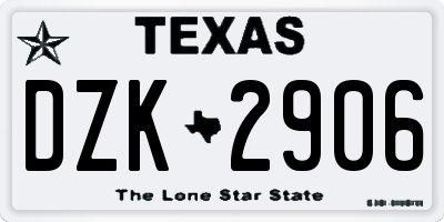 TX license plate DZK2906