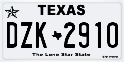 TX license plate DZK2910