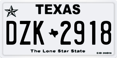 TX license plate DZK2918