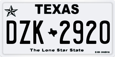 TX license plate DZK2920