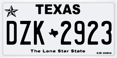 TX license plate DZK2923