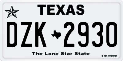 TX license plate DZK2930