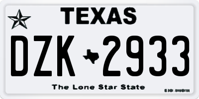 TX license plate DZK2933