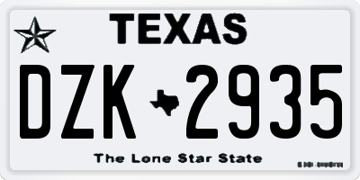 TX license plate DZK2935