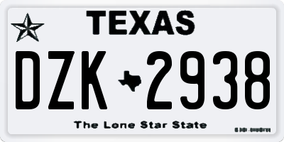 TX license plate DZK2938