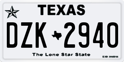 TX license plate DZK2940