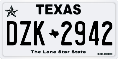 TX license plate DZK2942