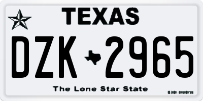 TX license plate DZK2965
