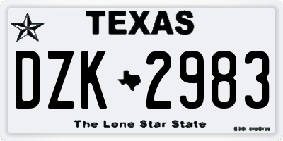TX license plate DZK2983