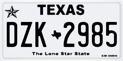 TX license plate DZK2985