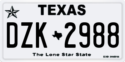 TX license plate DZK2988