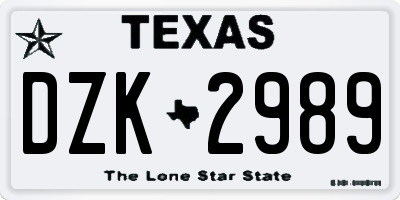 TX license plate DZK2989