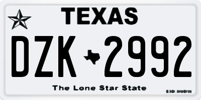TX license plate DZK2992
